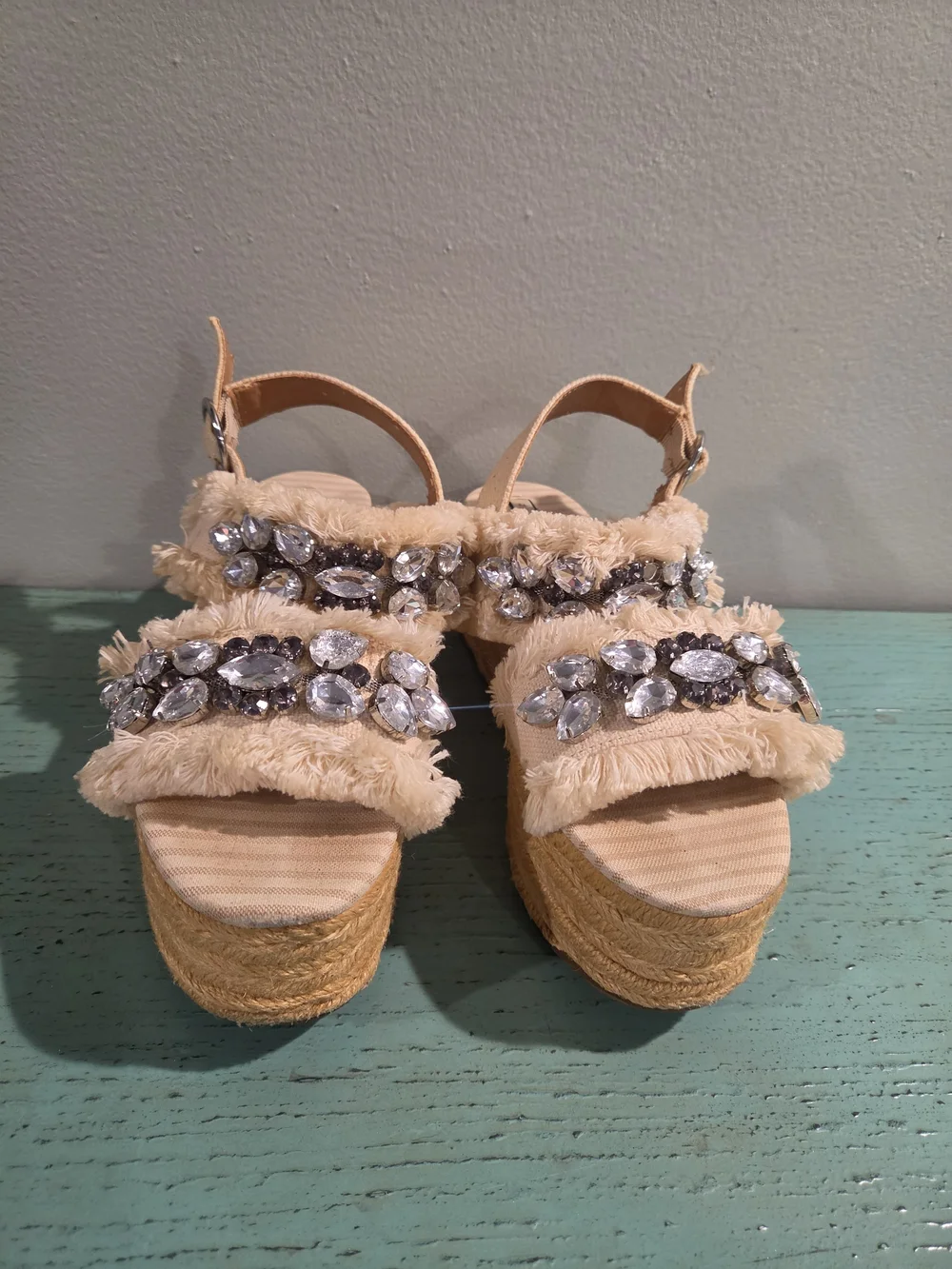 Zara Trafaluc Embellished Fringe Espadrille Platform Sandals EU 40/9-9.5